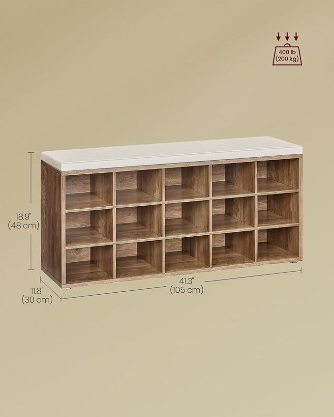 VASAGLE Shoe Bench with Cushion, Storage Bench with Padded Seat