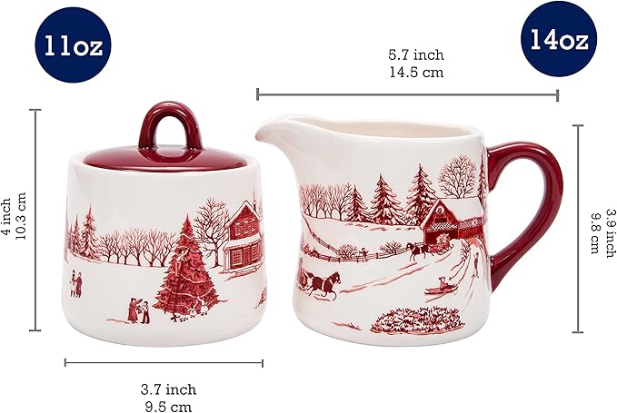 Bico Toile De Jouy Winter Wondereland Ceramic Sugar and Cream Set, Dishwasher Safe