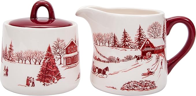 Bico Toile De Jouy Winter Wondereland Ceramic Sugar and Cream Set, Dishwasher Safe