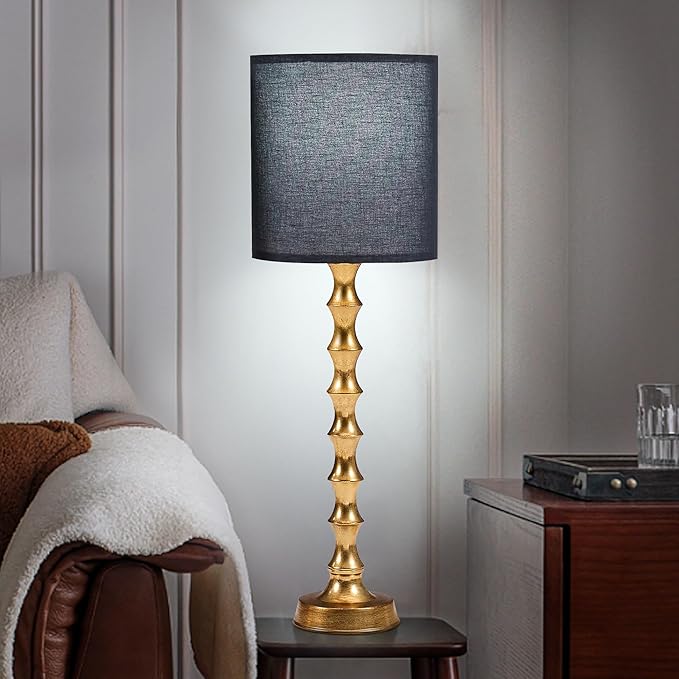 Gold Buffet Lamps with Black Shade - Set of 2