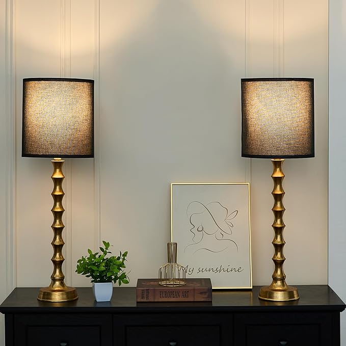 Gold Buffet Lamps with Black Shade - Set of 2