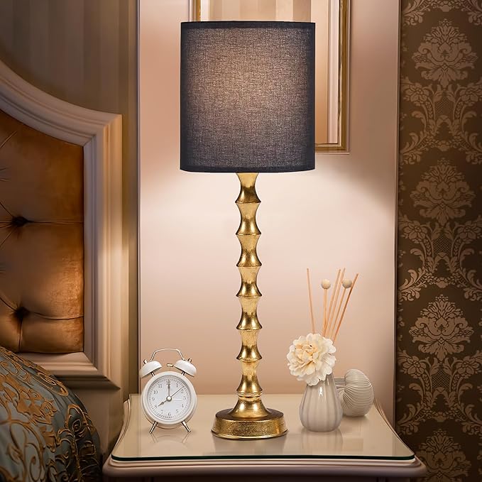 Gold Buffet Lamps with Black Shade - Set of 2