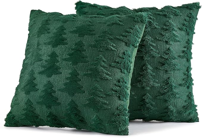 Set of Two 20" x 20" Dark Green Throw Pillow Covers Christmas Tree Decorative Pillow Covers