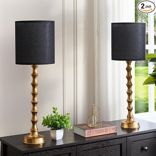 Gold Buffet Lamps with Black Shade - Set of 2
