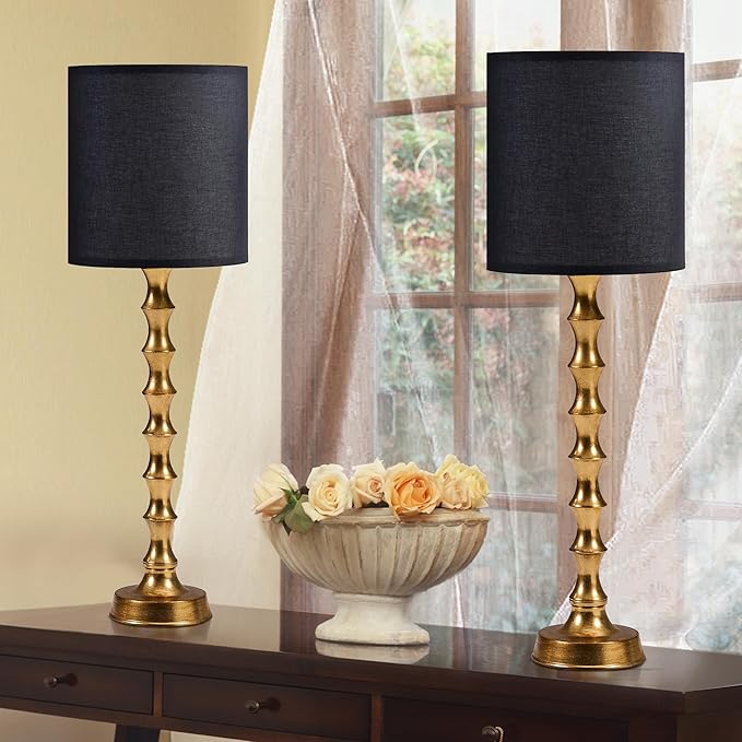 Gold Buffet Lamps with Black Shade - Set of 2