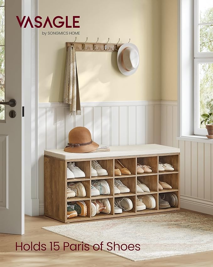 VASAGLE Shoe Bench with Cushion, Storage Bench with Padded Seat