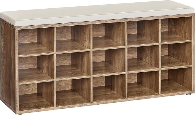 VASAGLE Shoe Bench with Cushion, Storage Bench with Padded Seat