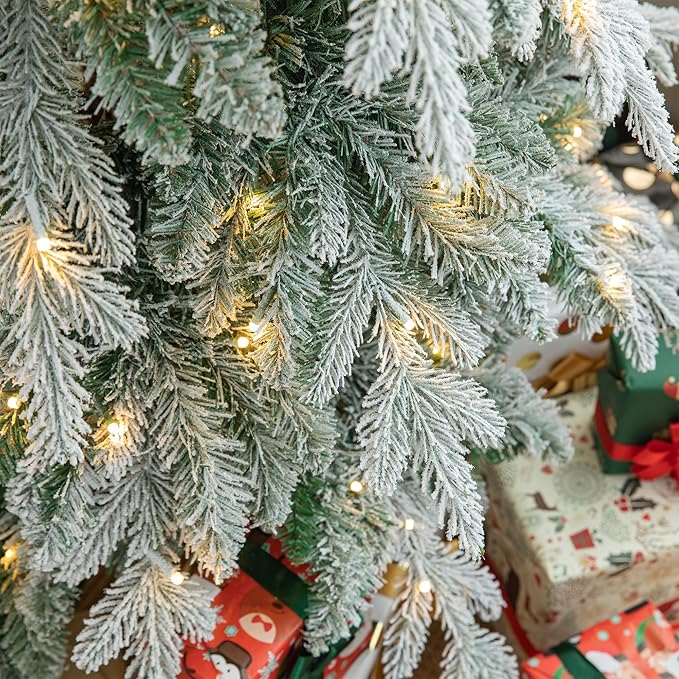 7.5ft Pre-Lit Flocked Pencil Spruce Artificial Christmas Tree with Warm White Lights