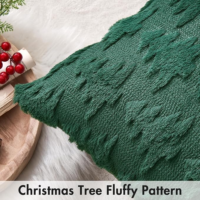 Set of Two 20" x 20" Dark Green Throw Pillow Covers Christmas Tree Decorative Pillow Covers