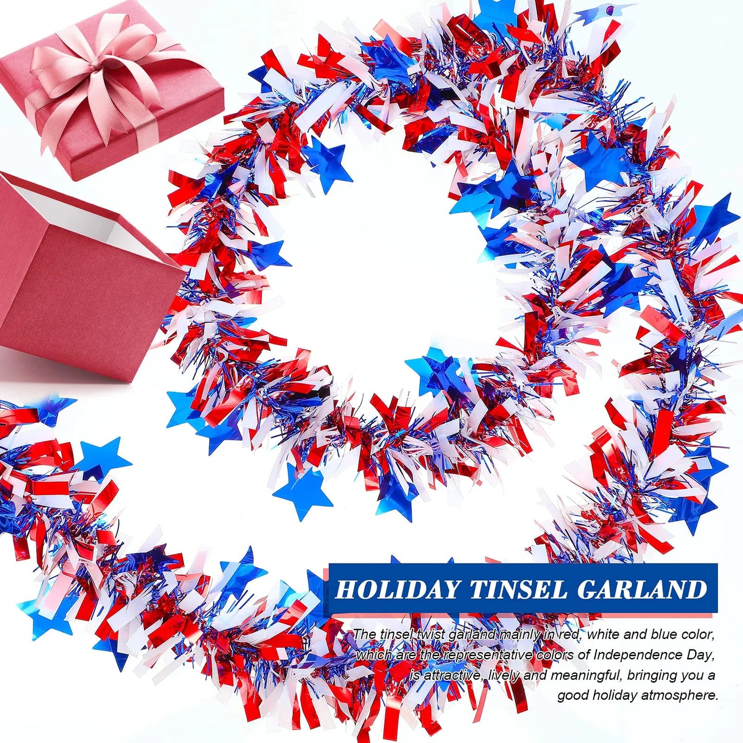 Husfou Patriotic Tinsel Garland Decorations