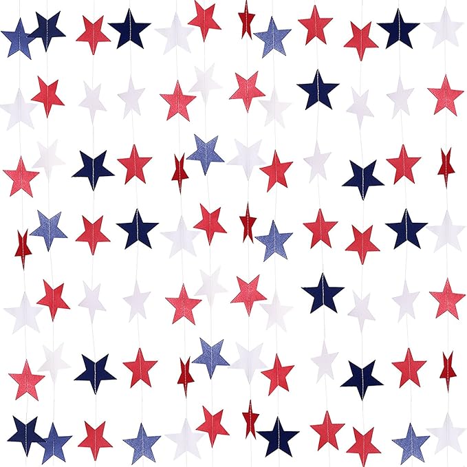 TecUnite 8 Strands Patriotic Star Streamers Banner Garland