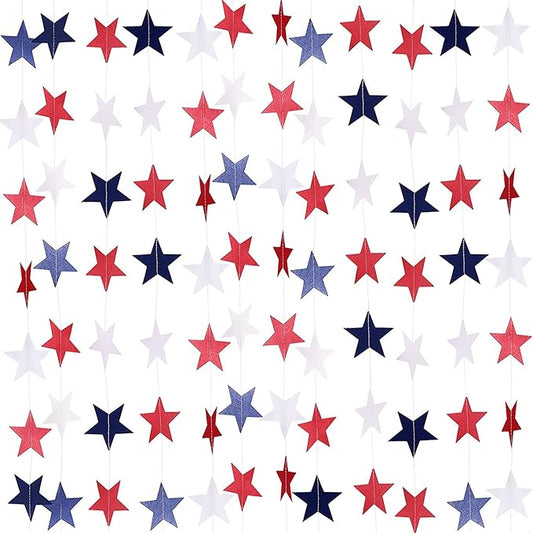 TecUnite 8 Strands Patriotic Star Streamers Banner Garland