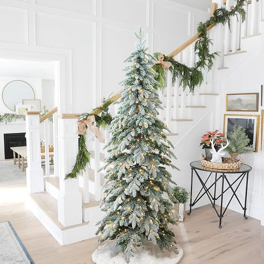 7.5ft Pre-Lit Flocked Pencil Spruce Artificial Christmas Tree with Warm White Lights