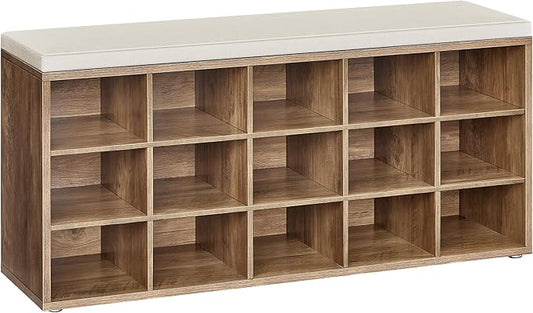 VASAGLE Shoe Bench with Cushion, Storage Bench with Padded Seat