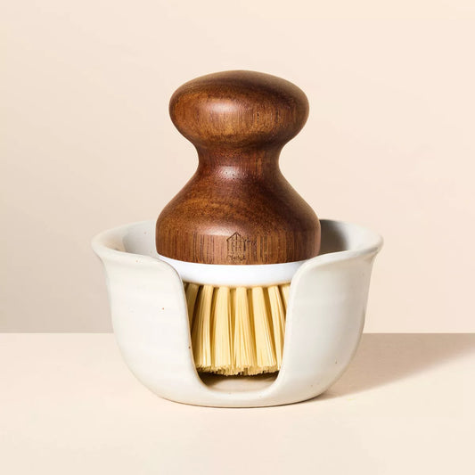 Glazed Stoneware Sink Caddy & Nylon Scrub Brush Cream - Hearth & Hand™