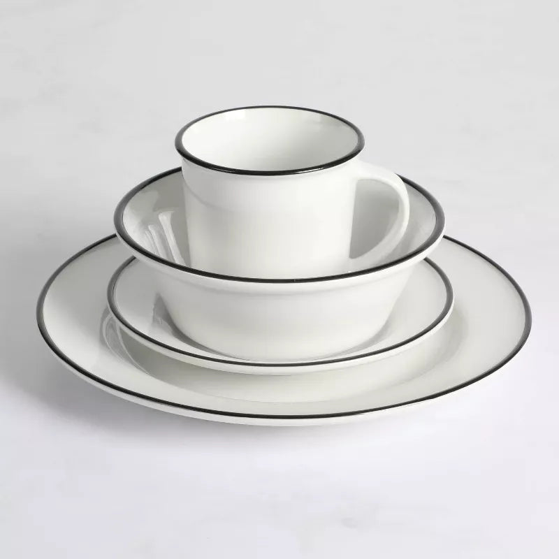 Martha Stewart Cliffield 16pc Porcelain Dinnerware Set White with Black Rim
