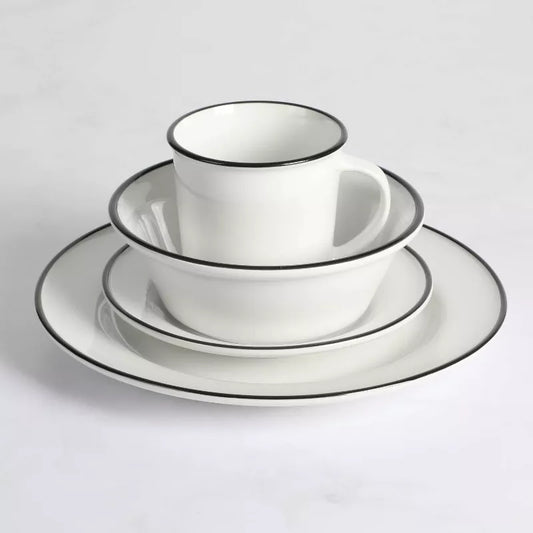 Martha Stewart Cliffield 16pc Porcelain Dinnerware Set White with Black Rim