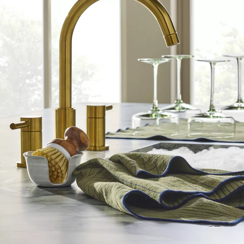 Glazed Stoneware Sink Caddy & Nylon Scrub Brush Cream - Hearth & Hand™