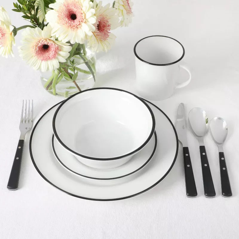 Martha Stewart Cliffield 16pc Porcelain Dinnerware Set White with Black Rim