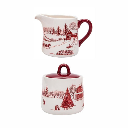 Bico Toile De Jouy Winter Wondereland Ceramic Sugar and Cream Set, Dishwasher Safe